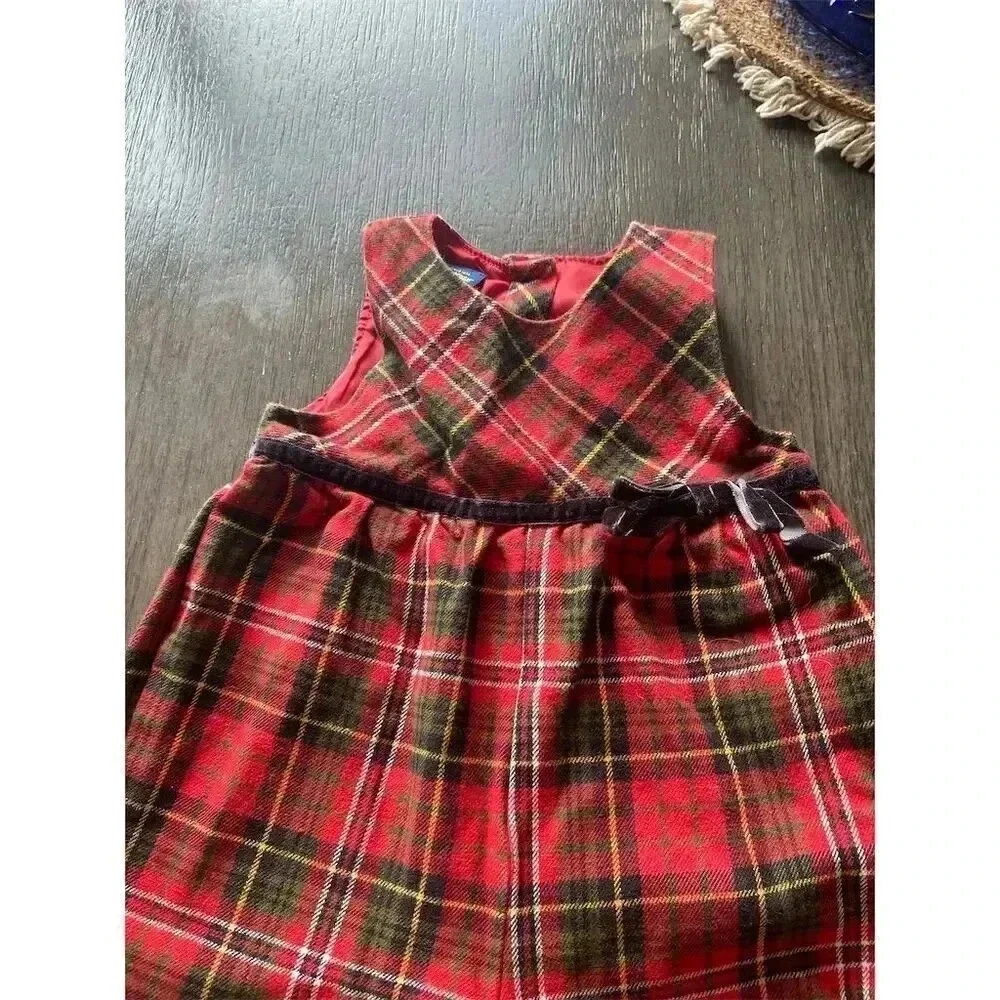 OshKosh B'gosh Vintage Red Tartan Plaid Romper 12M Holiday Party baby girl